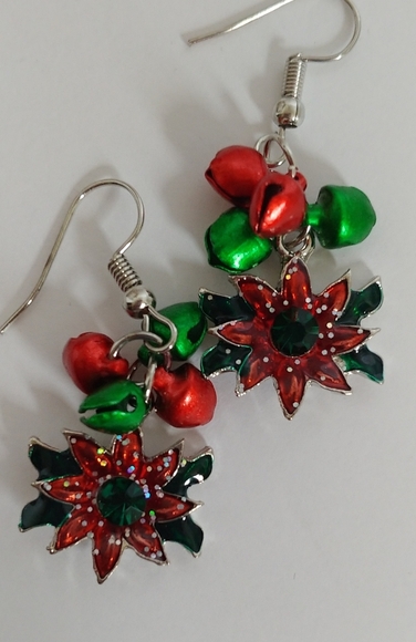 Christmas Charm Bracelet Poinsettia Earrings - Picture 3 of 3